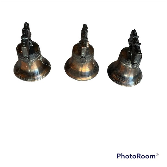 Brass Liberty Bell Set of 3 Bronze Patina Pass and Stone Vtg 1970’s Miniature - Picture 12 of 13